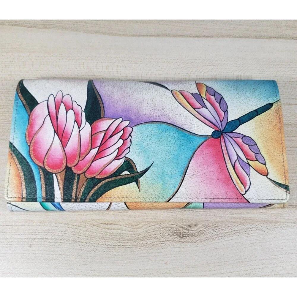 Anushka By Anna Stained Glass Art Dragonfly Genuine Leather Multi Pocket Wallet